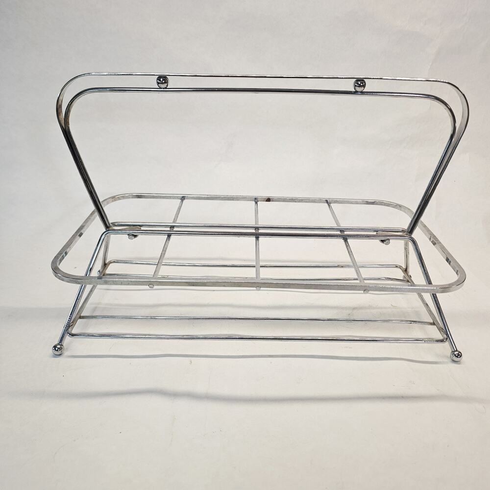 Mid Century Dorothy Thorpe 8 Slot Silver Floral Embossed Metal Glass Caddy